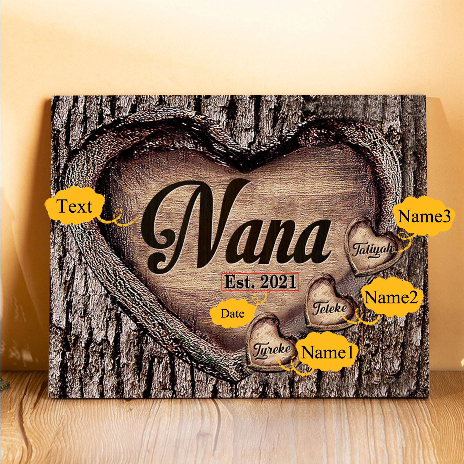 3 Names-Personalized Nana Wooden Ornament Custom Text And Date Home Decoration for Family