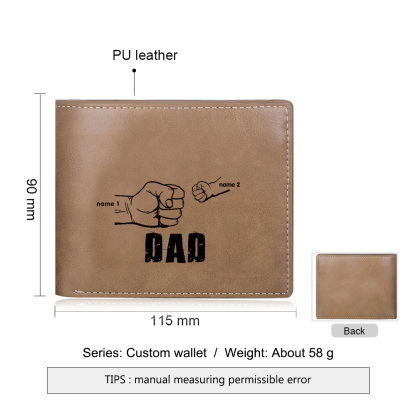 Personalized Leather Mens Wallet Engraved 2 Names Fist Bump Folding Wallet Father's Day Gifts
