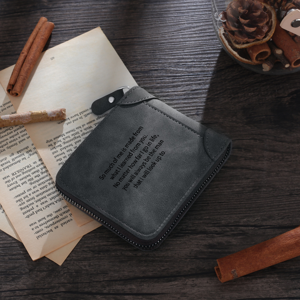 Photo Personalized Leather Zipper Men's Wallet Custom Text Fold Wallet for Dad