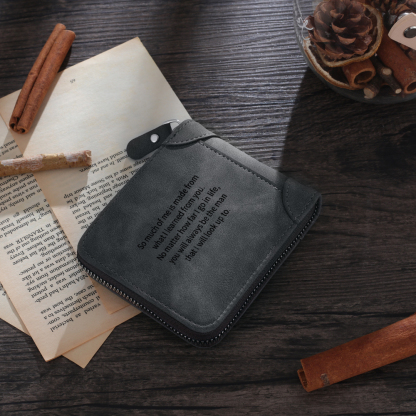 Photo Personalized Leather Zipper Men's Wallet Custom Text Fold Wallet for Dad