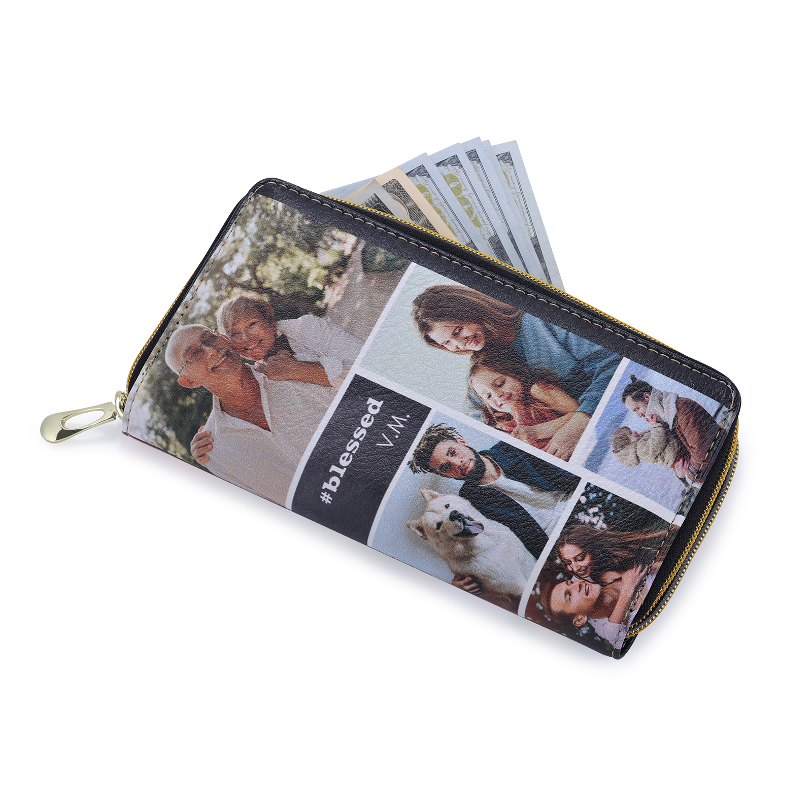 Long Purse Personalized Leather Wallet Engraved 10 Photos Zip Wallet Gifts For Women Men | Jessemade