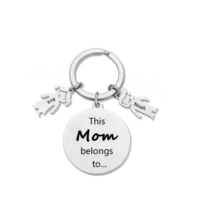 2 Names-This Mom Belongs to...Custom Keychain with Name & Text