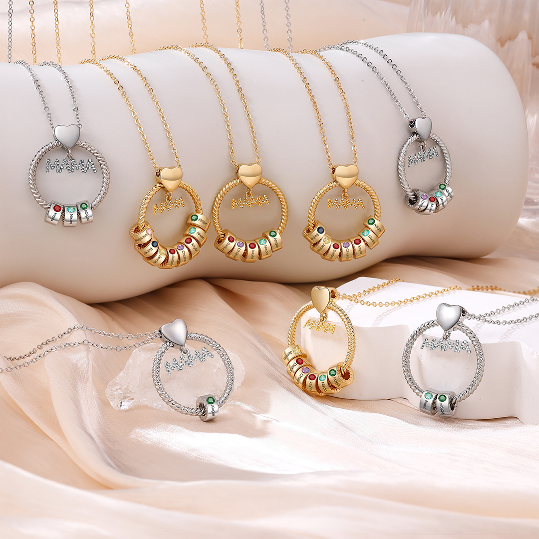 1 Name-Personalized Mom Necklace Set With  Premium Custom Necklace With 1 Birthstones Engraved Names Gift For Mother