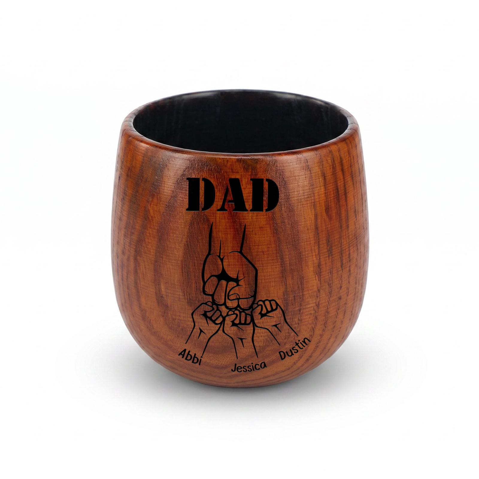 Personalized Wooden Whiskey Tumbler Cup for Dad Customized with 1–5 Kids Names Football Family