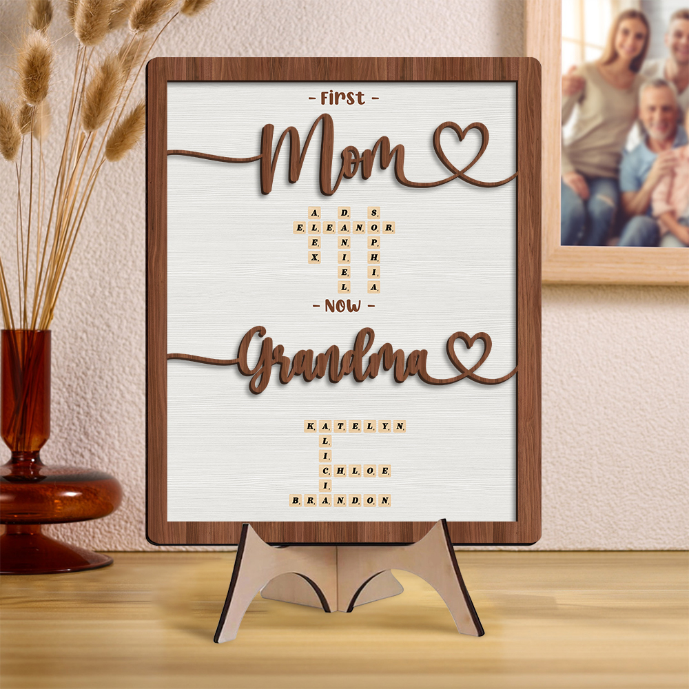 Personalized Wooden Plaque Crossword Art Sign First Mom Now Grandma Gift