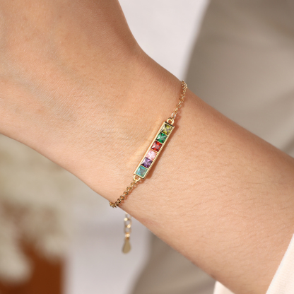 S925 Sterling Silver Family Birthstone Bracelet Customizable with 1–6 Stones Minimalist Gold Bracelet