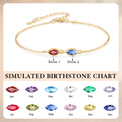 925 Sterling Silver Personalized Birthstones Bracelet Custom with 2–5 Marquise-Cut Stones