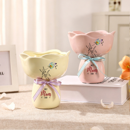 Personalized Ceramic Bouquet Flower Vase with Bow Best Grandma Ever