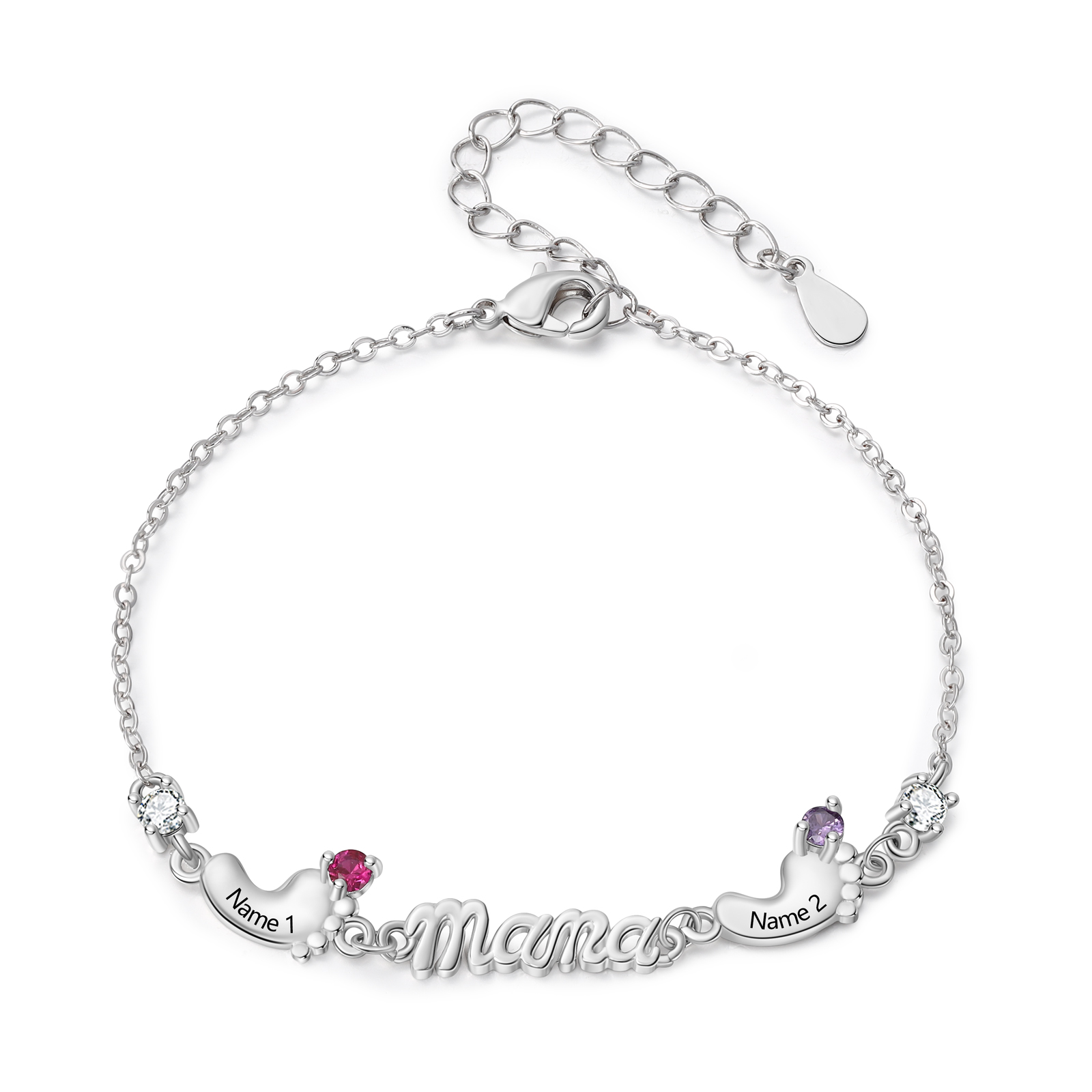 Personalized Mom Bracelet with 2–5 Baby Feet, Names and Birthstones – Family Gift for Mother’s Day, Birthday or Christmas for Mom | Jessemade