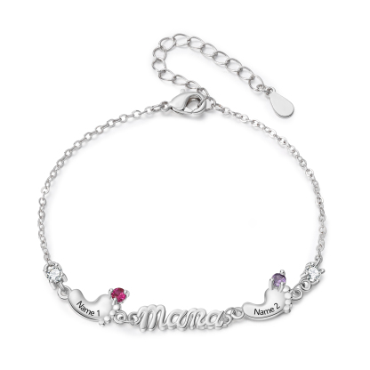 Personalized Mom Bracelet with 2–5 Baby Feet, Names and Birthstones – Family Gift for Mother’s Day, Birthday or Christmas for Mom | Jessemade