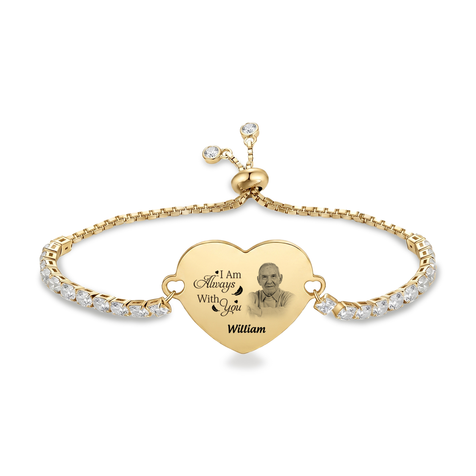 Personalized Memorial Photo Heart Slider Bracelet for Women Tennis Chain Bracelet