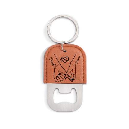 Personalized Leather Keychain With Bottle Opener For Couples Custom With 2 Names