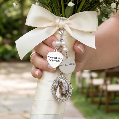Personalized Memorial Bouquet Charm with Pearl Beads Custom 1-4 Photos