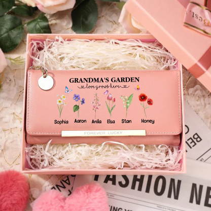 Grandparents Day Grandma Wallet Custom 1-6 Birth Flowers Names Mother’s Day Gift | Jessemade