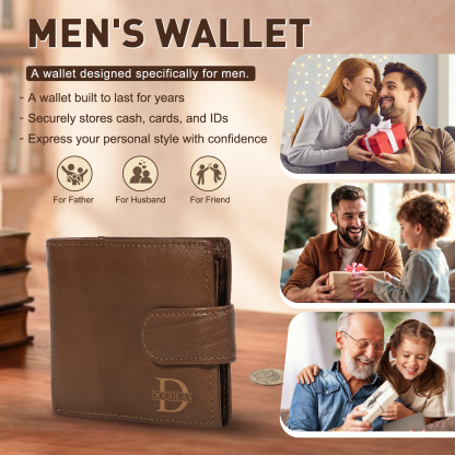 Personalized Leather RFID Blocking Bifold Wallet for Men with Snap Closure Name or Initials Engraved