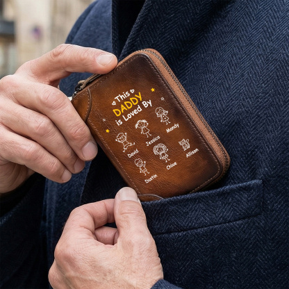 Personalized Genuine Leather Zip Card Holder Wallet for Men This DADDY is Loved By