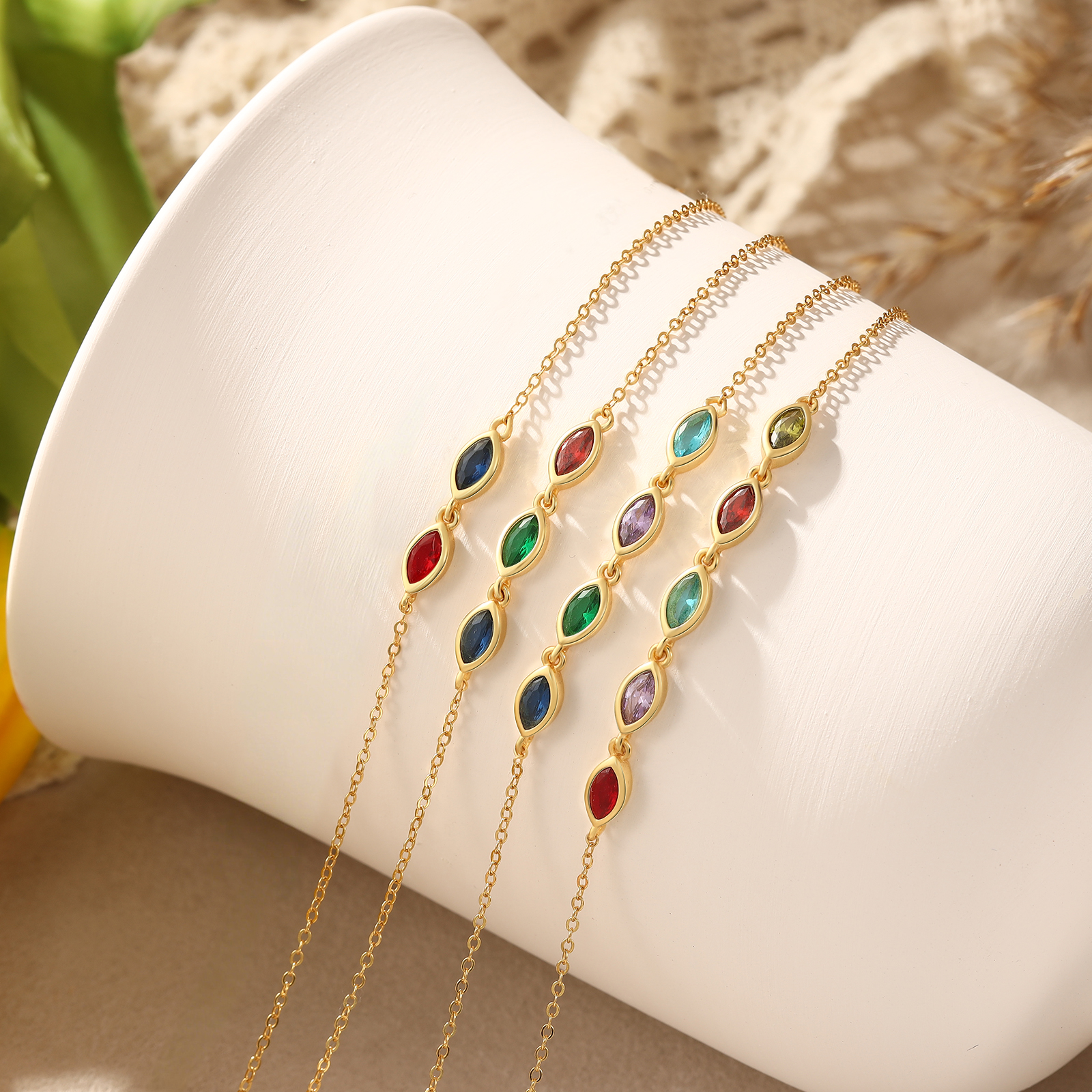 925 Sterling Silver Personalized Birthstones Bracelet Custom with 2–5 Marquise-Cut Stones