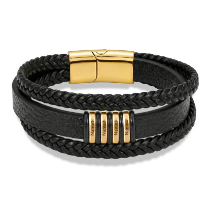 Personalized Braided Leather Bracelet for Men Custom with 2–6 Names Engraved
