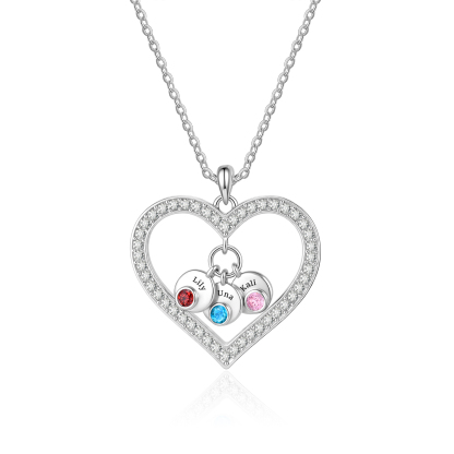 Personalized Heart Pendant Necklace Custom With 1-5 Names Birthstones