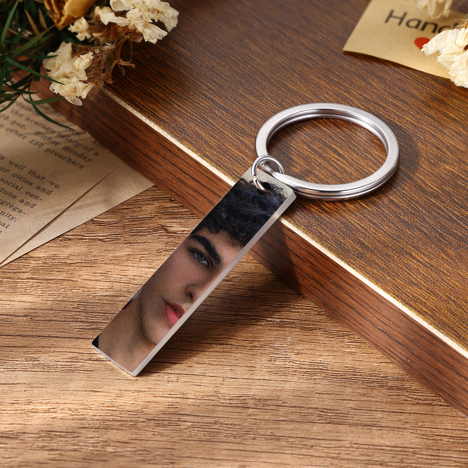 Personalized Photo Keychain Necklace Custom with Eyes Lips or Half Face Picture and Custom Text