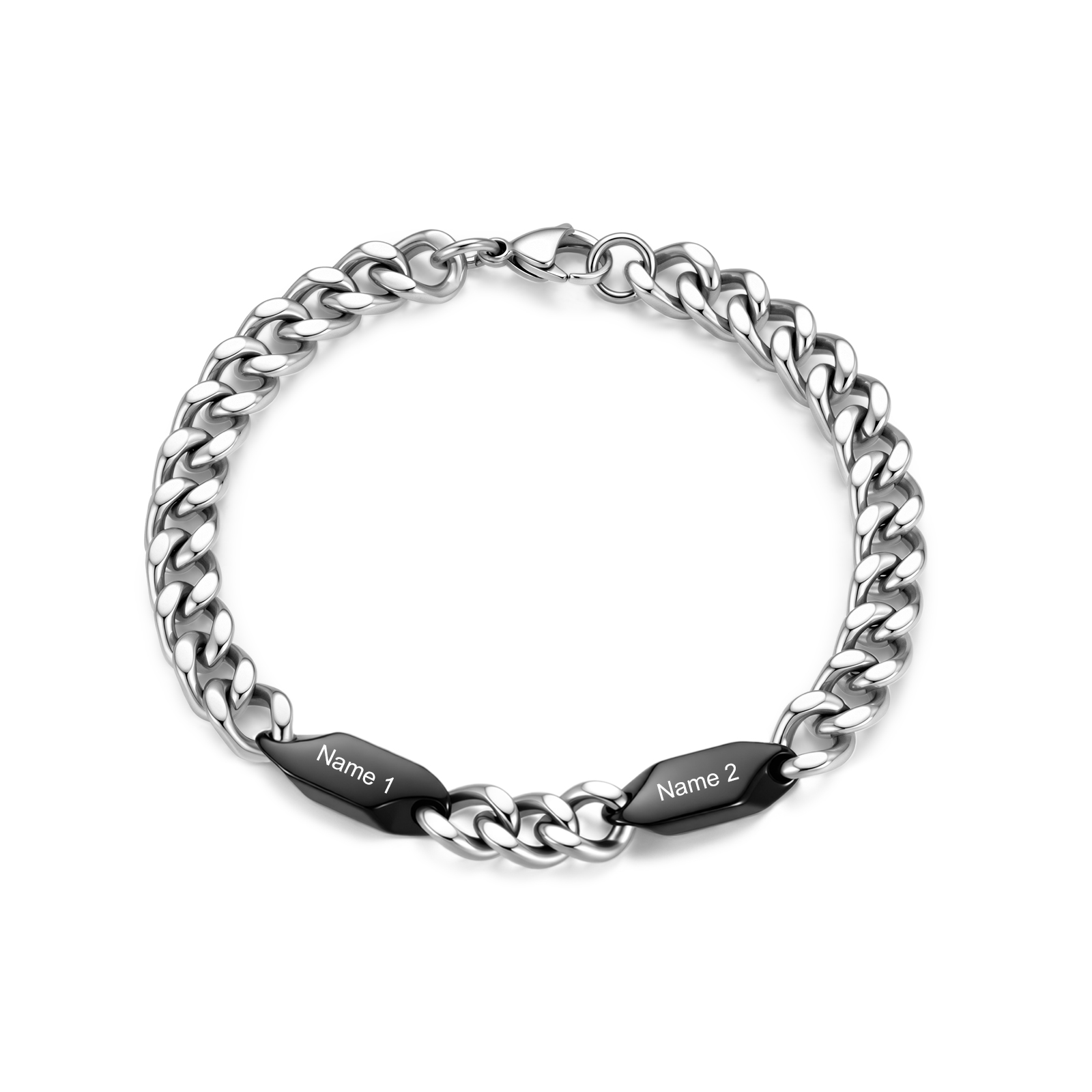 Personalized Stainless Steel Curb Chain Bracelet Custom With 1-5 Engraved Names Gift For Dad Husband Family
