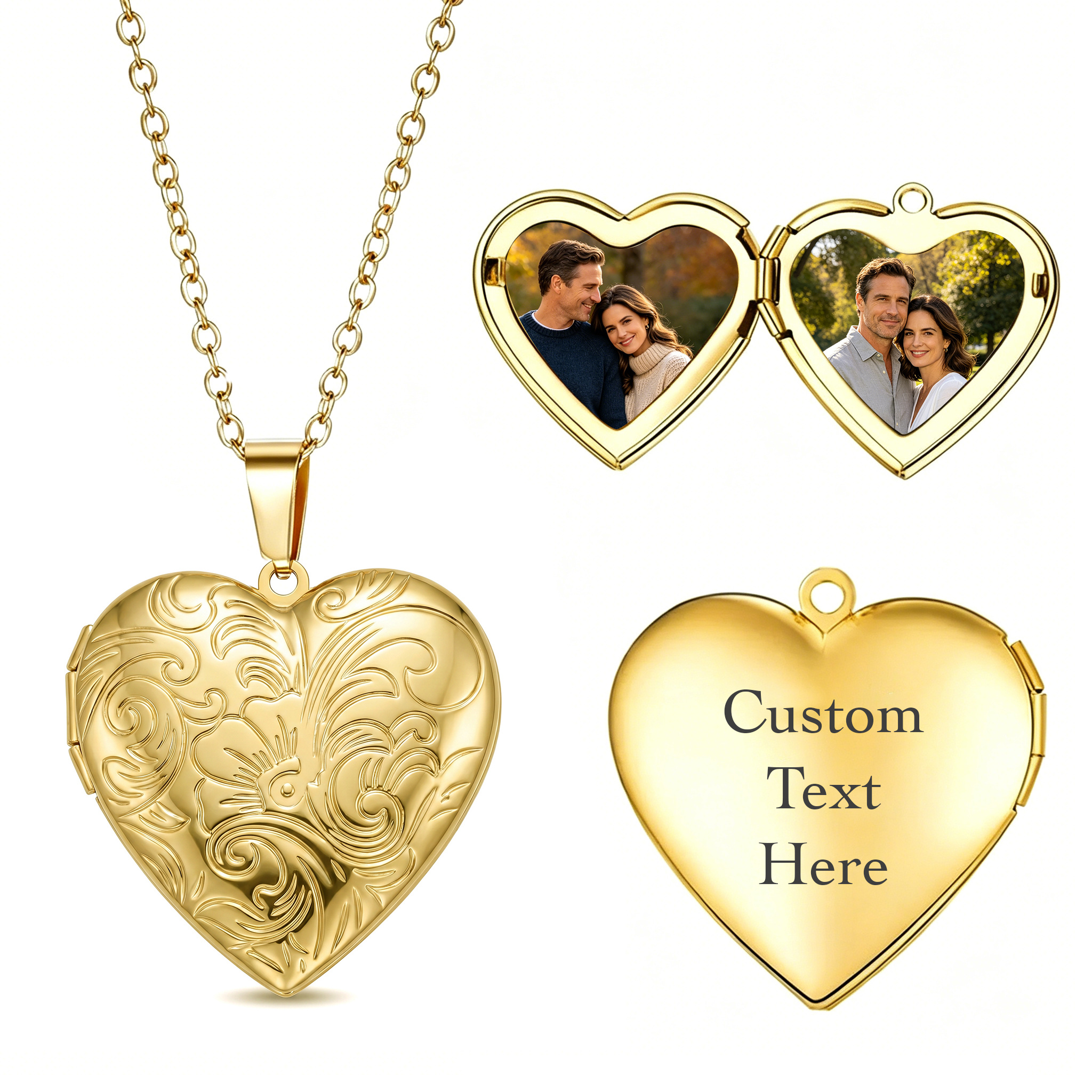 Personalized Heart Locket Necklace Custom with 2 Photos and NFC for Women