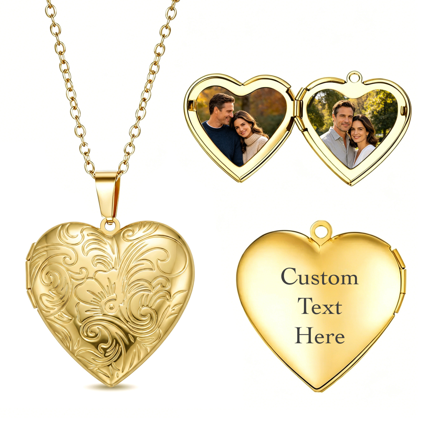 Personalized Heart Locket Necklace Custom with 2 Photos and NFC for Women