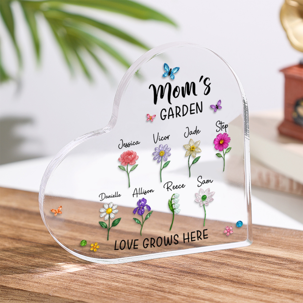 Personalized Acrylic Heart Plaque Mom Grandma's Garden Family Gift