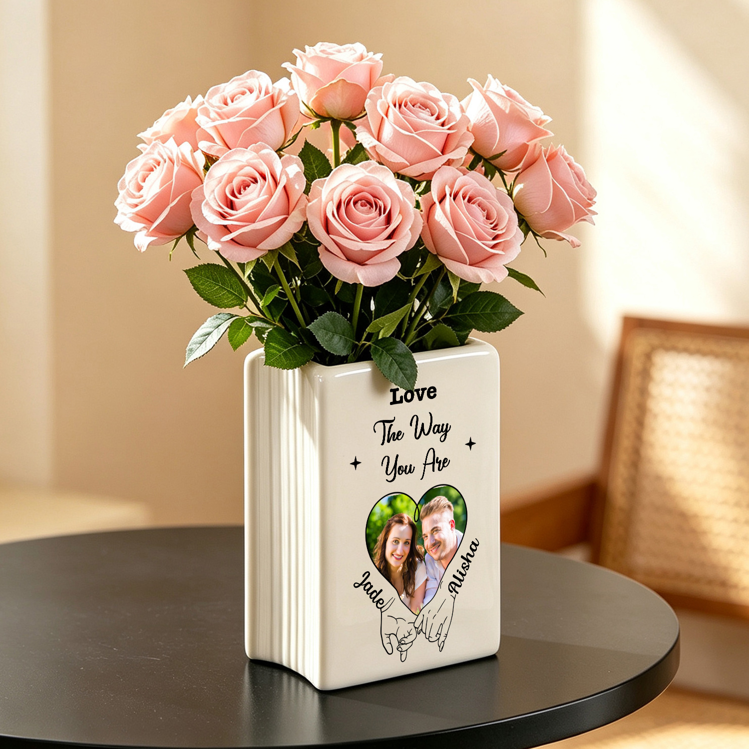 Personalized Heart Photo Book-Shaped Ceramic Vase for a Couple