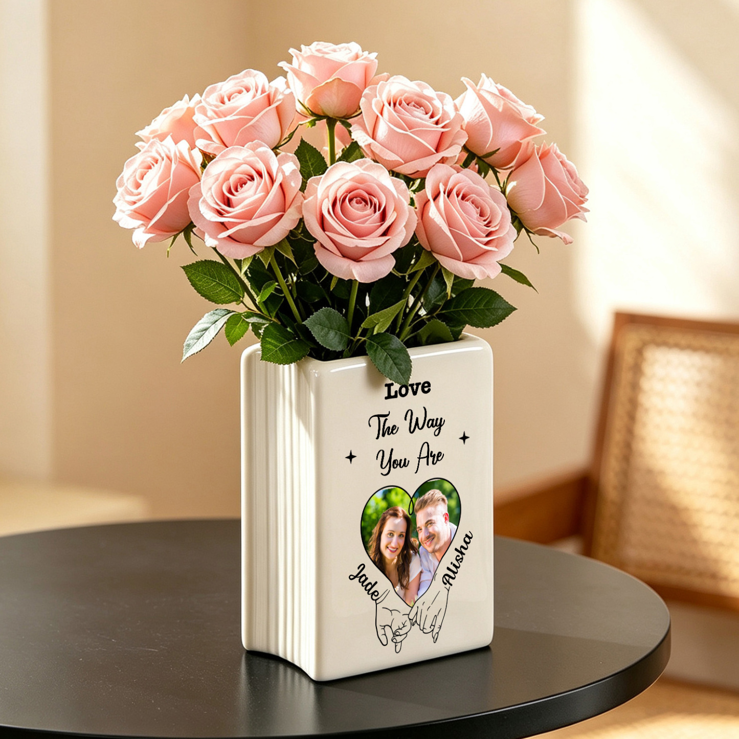 Personalized Heart Photo Book-Shaped Ceramic Vase for a Couple