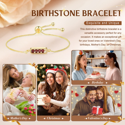 Personalized Bar Bracelet With Birthstone Adjustable Minimalist Design for Women