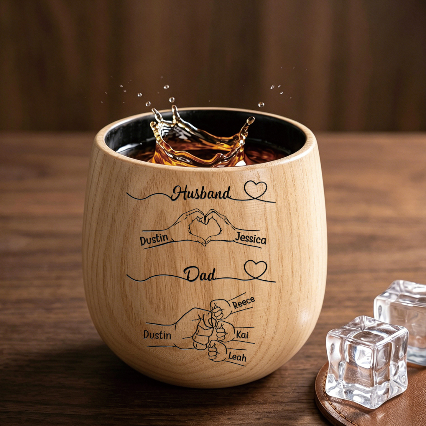 Personalized Wooden Whisky Tumbler for Husband or Dad