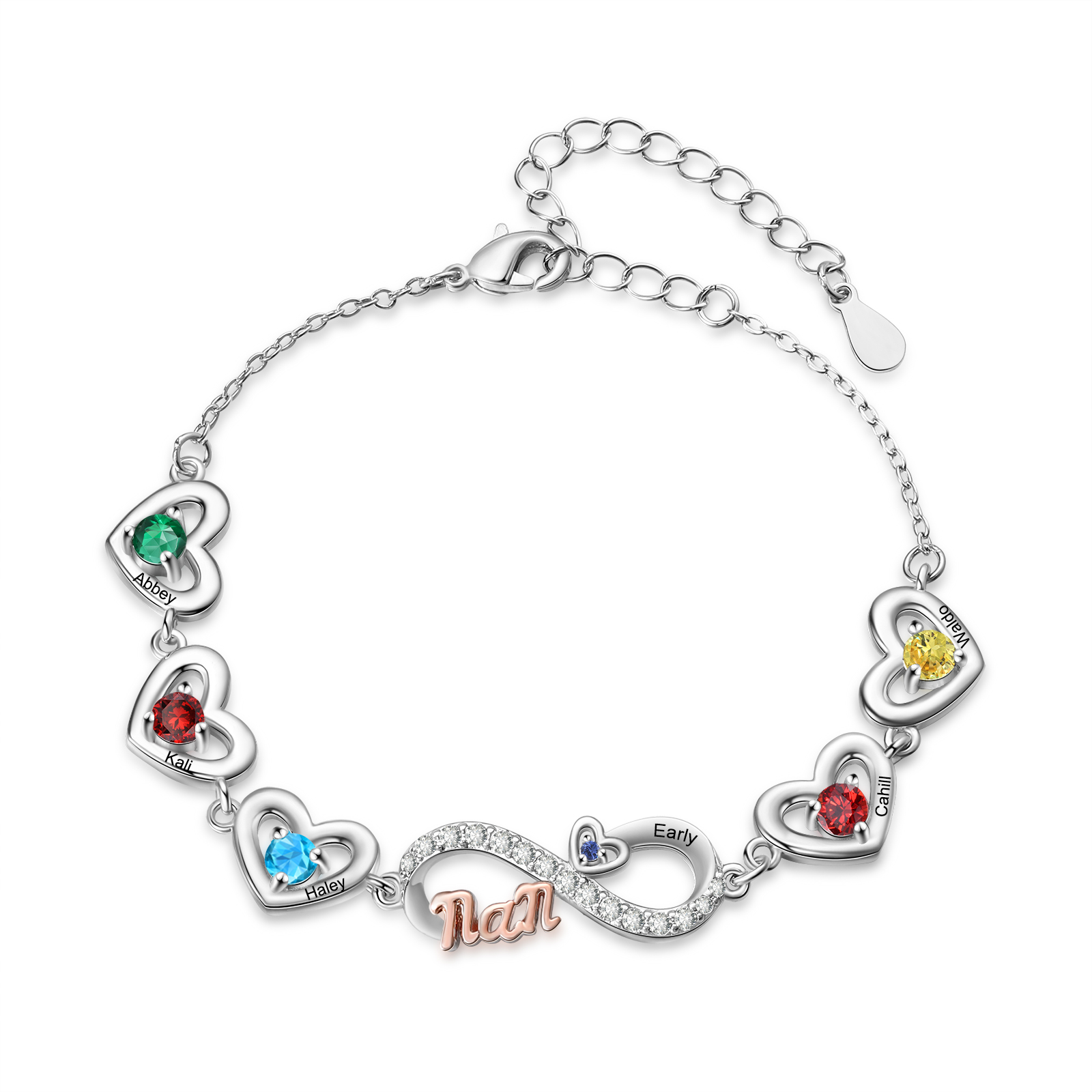 Personalized Infinity Heart Bracelet Mom Birthstones Bracelet Customized With 2–6 Names