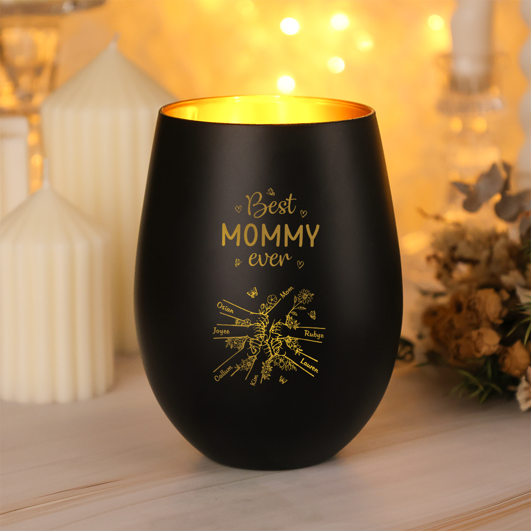 Personalized Glass Candle Holder “Best Mom/Grandma Ever” with 2–7 Children’s Names