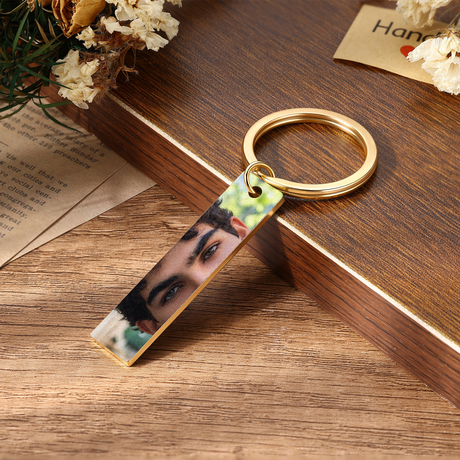 Personalized Photo Keychain Necklace Custom with Eyes Lips or Half Face Picture and Custom Text