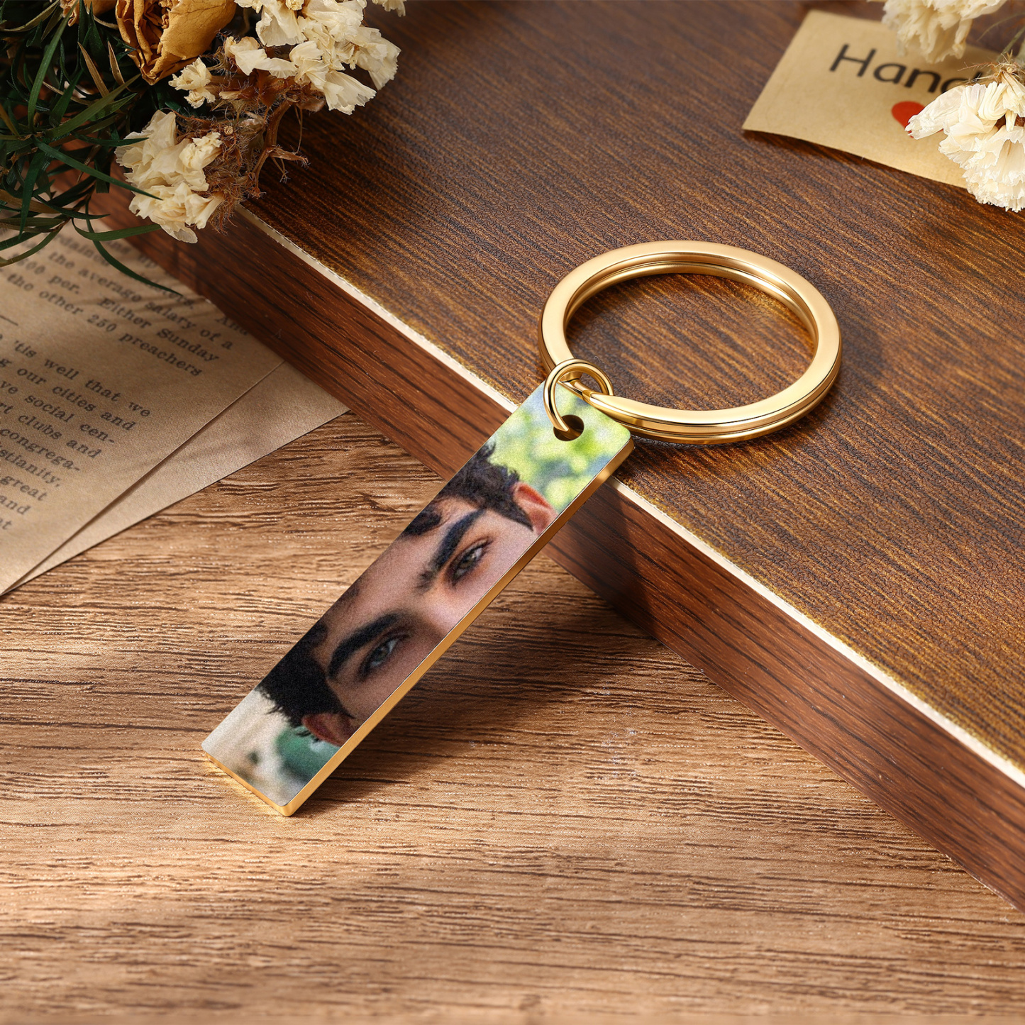 Personalized Photo Keychain Necklace Custom with Eyes Lips or Half Face Picture and Custom Text