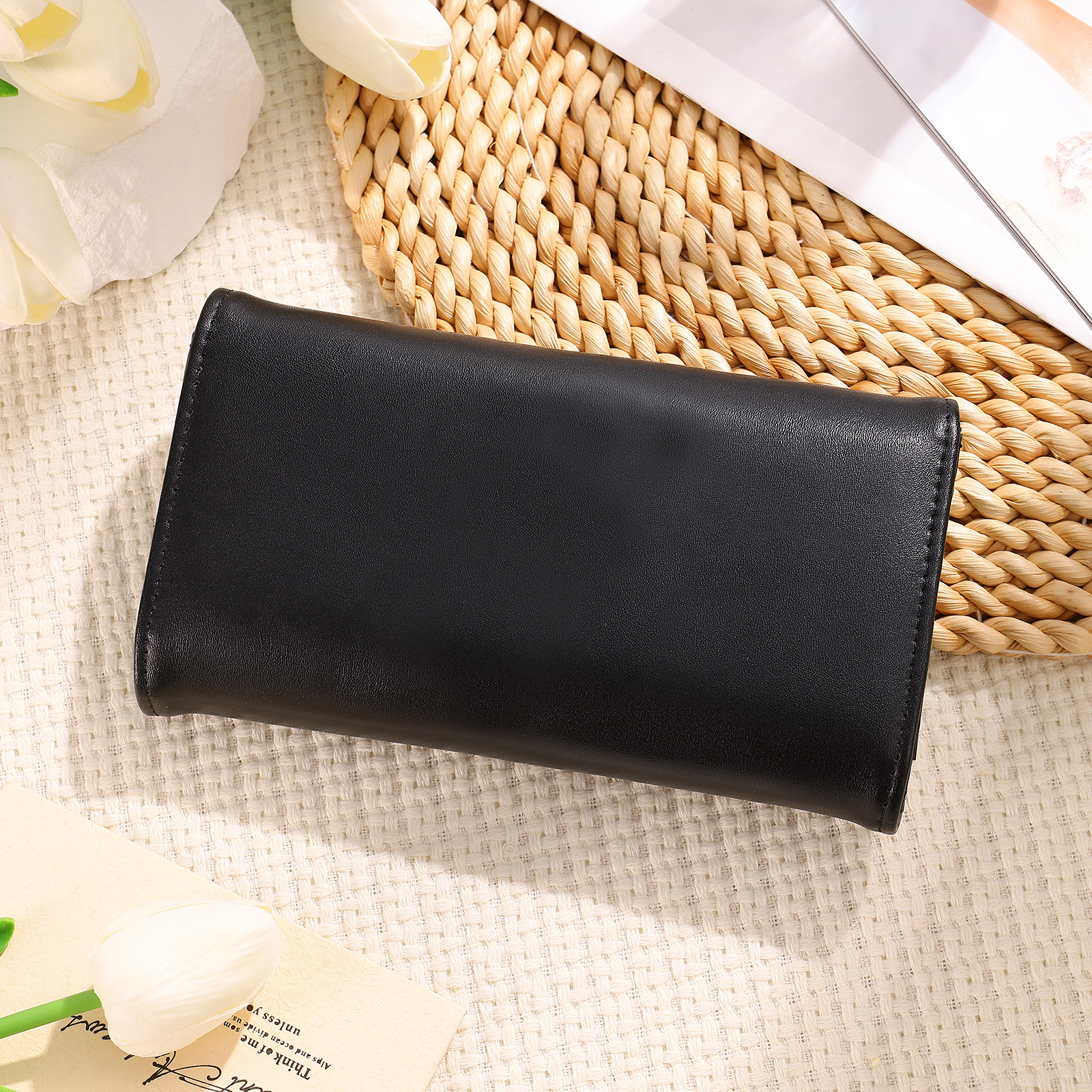 Personalized Long Women Leather Wallet Custom with Birth Flower and Name
