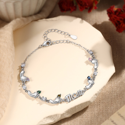 Personalized Mom Bracelet with 2–5 Baby Feet Names and Birthstones