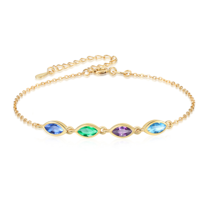 925 Sterling Silver Personalized Birthstones Bracelet Custom with 2–5 Marquise-Cut Stones