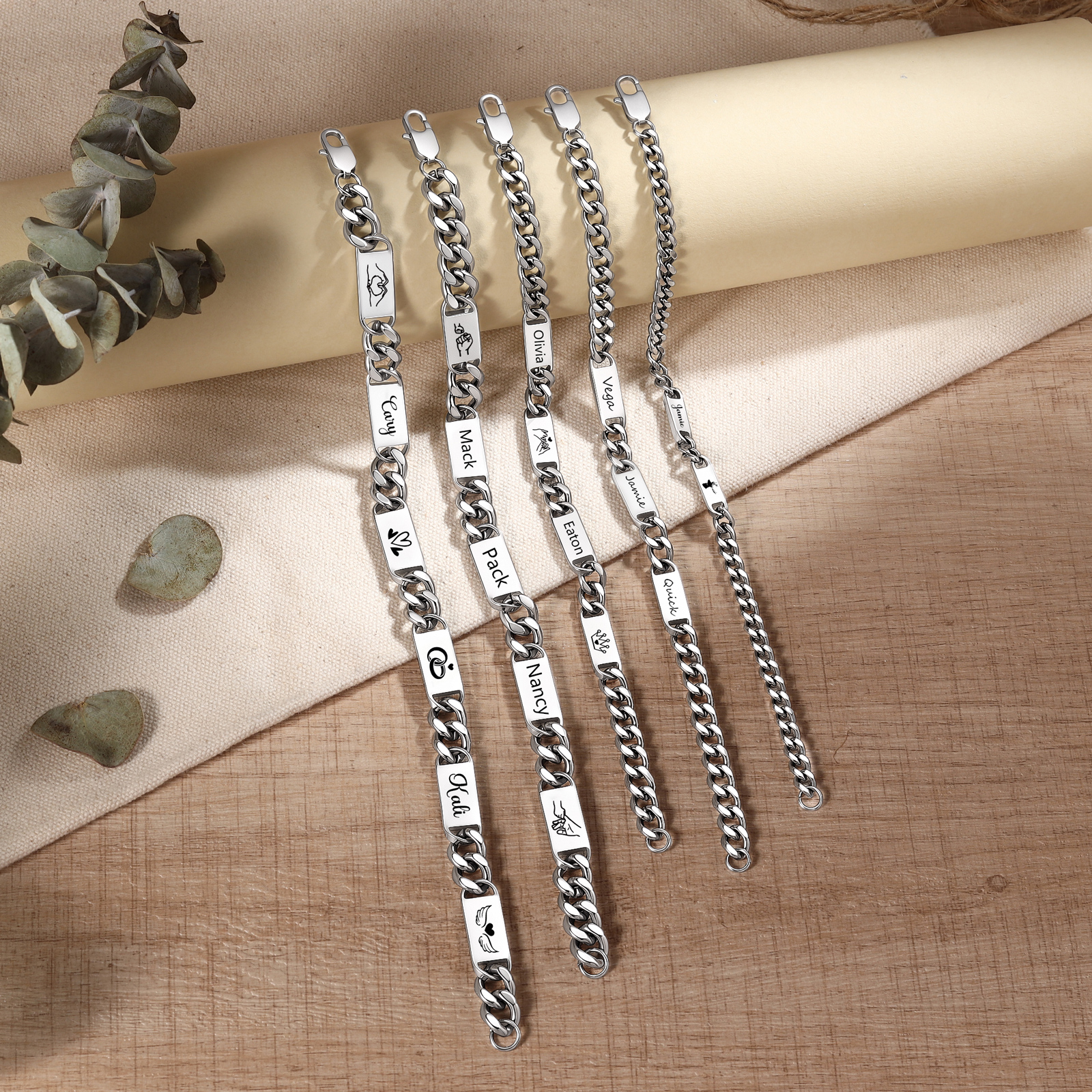Personalized Cuban Link Bracelet For Men Customized with 2-6 Name Stainless Steel