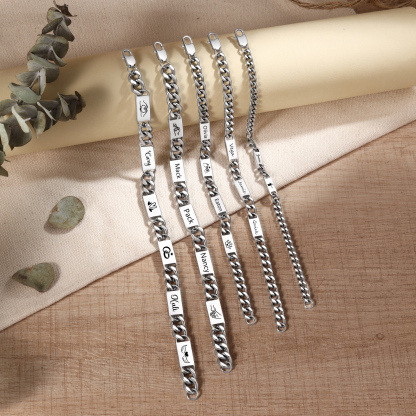 Personalized Cuban Link Bracelet For Men Customized with 2-6 Name Stainless Steel