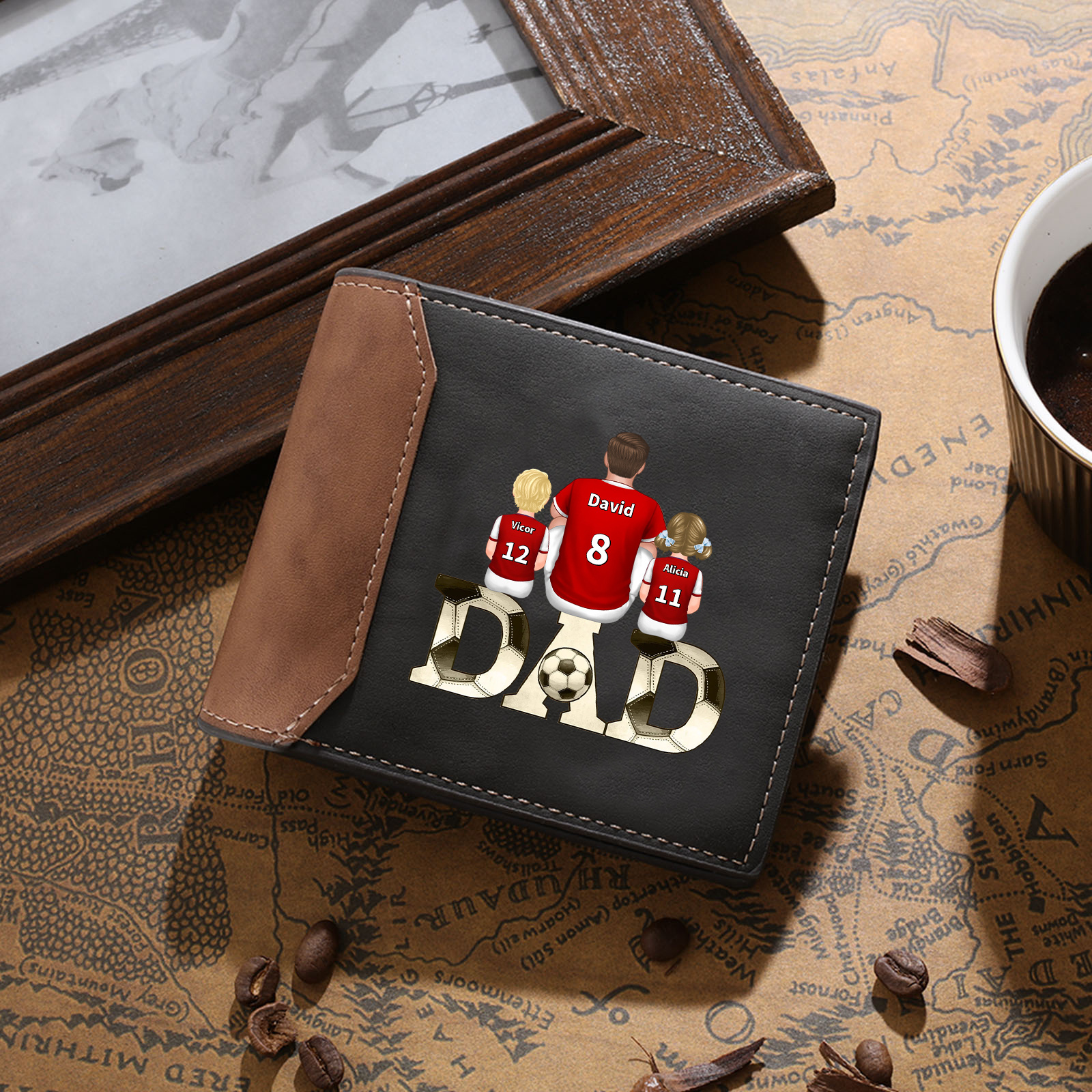 Personalized Dad Wallet Custom 1-4 Names Soccer Wallet Gift for Dad | Jessemade