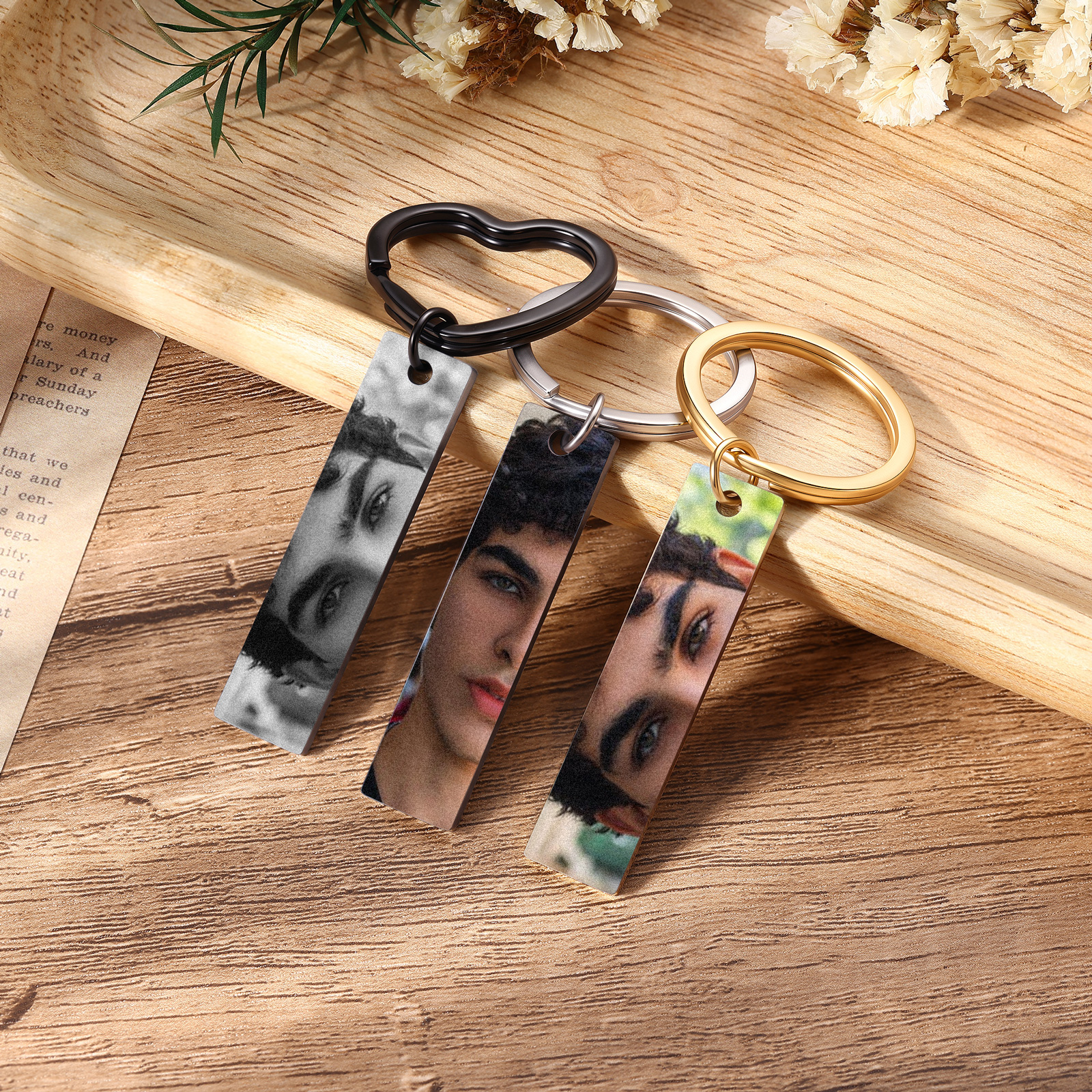 Personalized Photo Keychain Necklace Custom with Eyes Lips or Half Face Picture and Custom Text