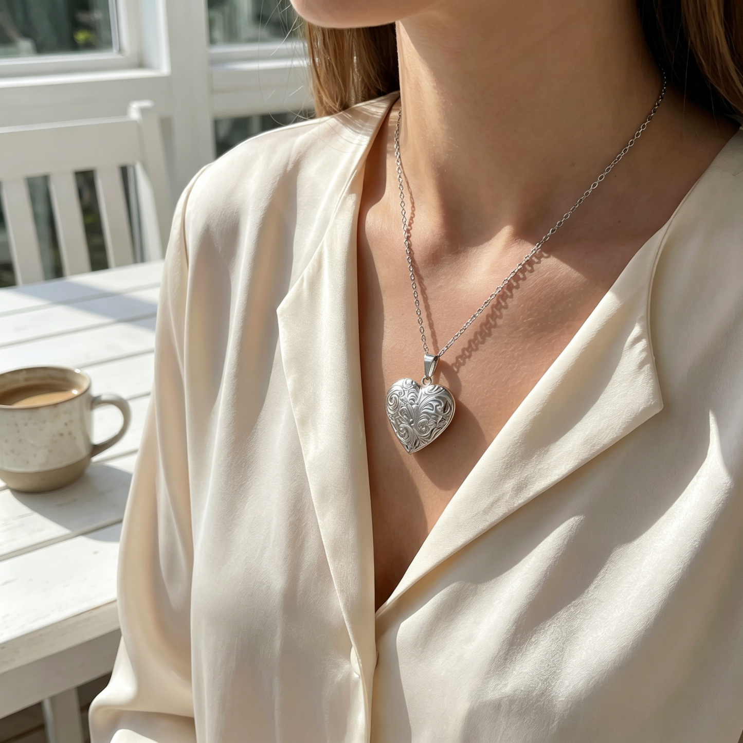 Personalized Heart Locket Necklace Custom with 2 Photos and NFC for Women