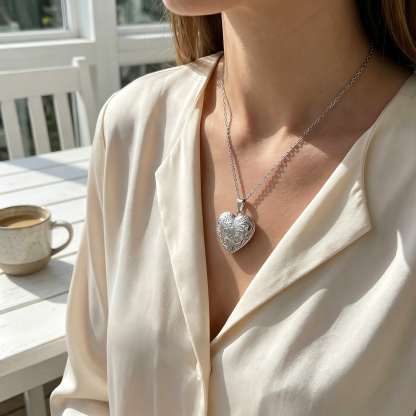 Personalized Heart Locket Necklace Custom with 2 Photos and NFC for Women