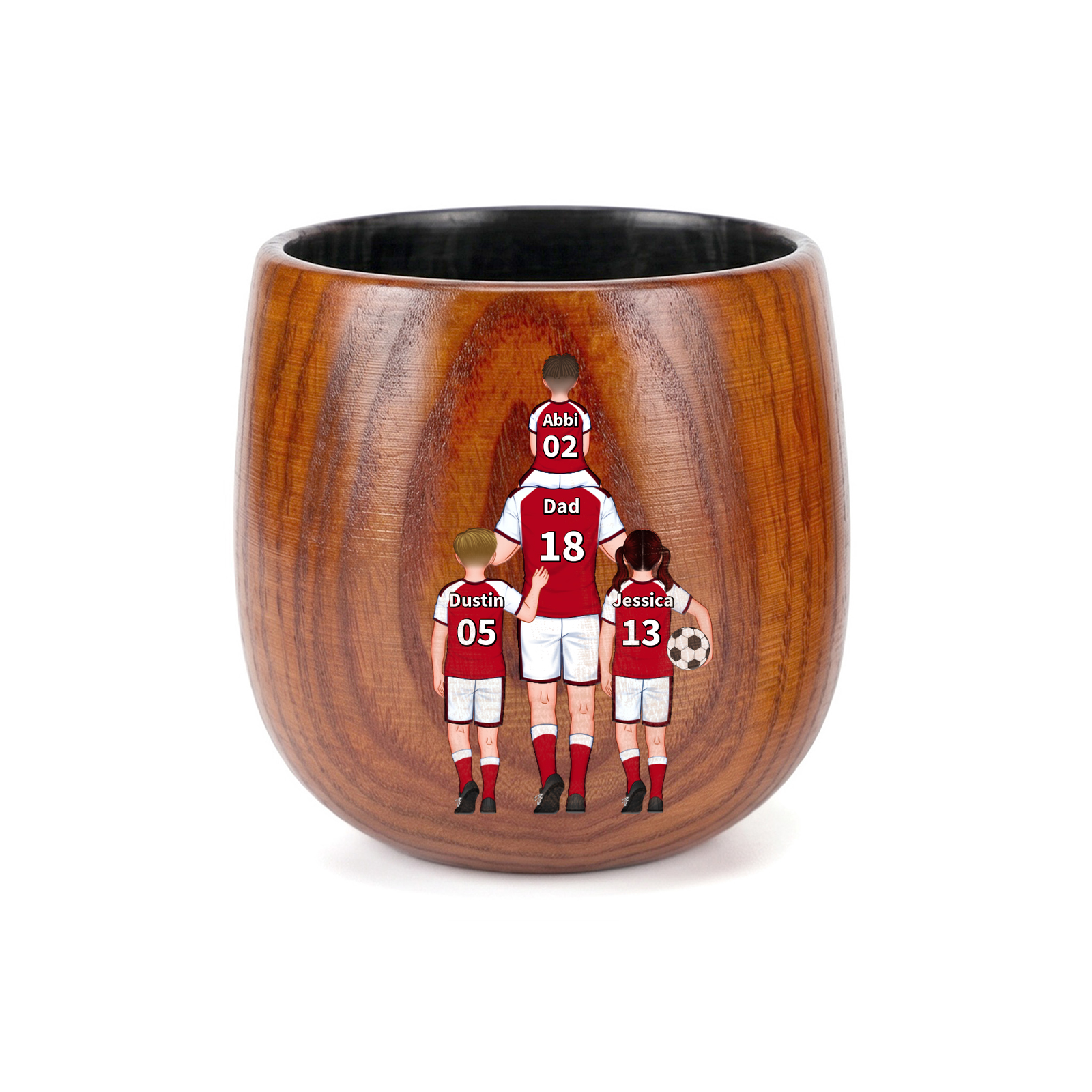 Personalized Wooden Whiskey Tumbler Cup for Dad Customized with 1–5 Kids Names Football Family
