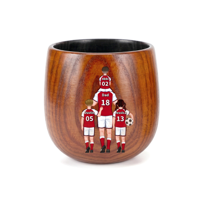 Personalized Wooden Whiskey Tumbler Cup for Dad Customized with 1–5 Kids Names Football Family
