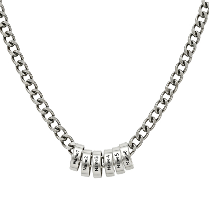 Personalized Stainless Steel Men’s Necklace Custom With 2-6 Name Beads For Men Dad Husband