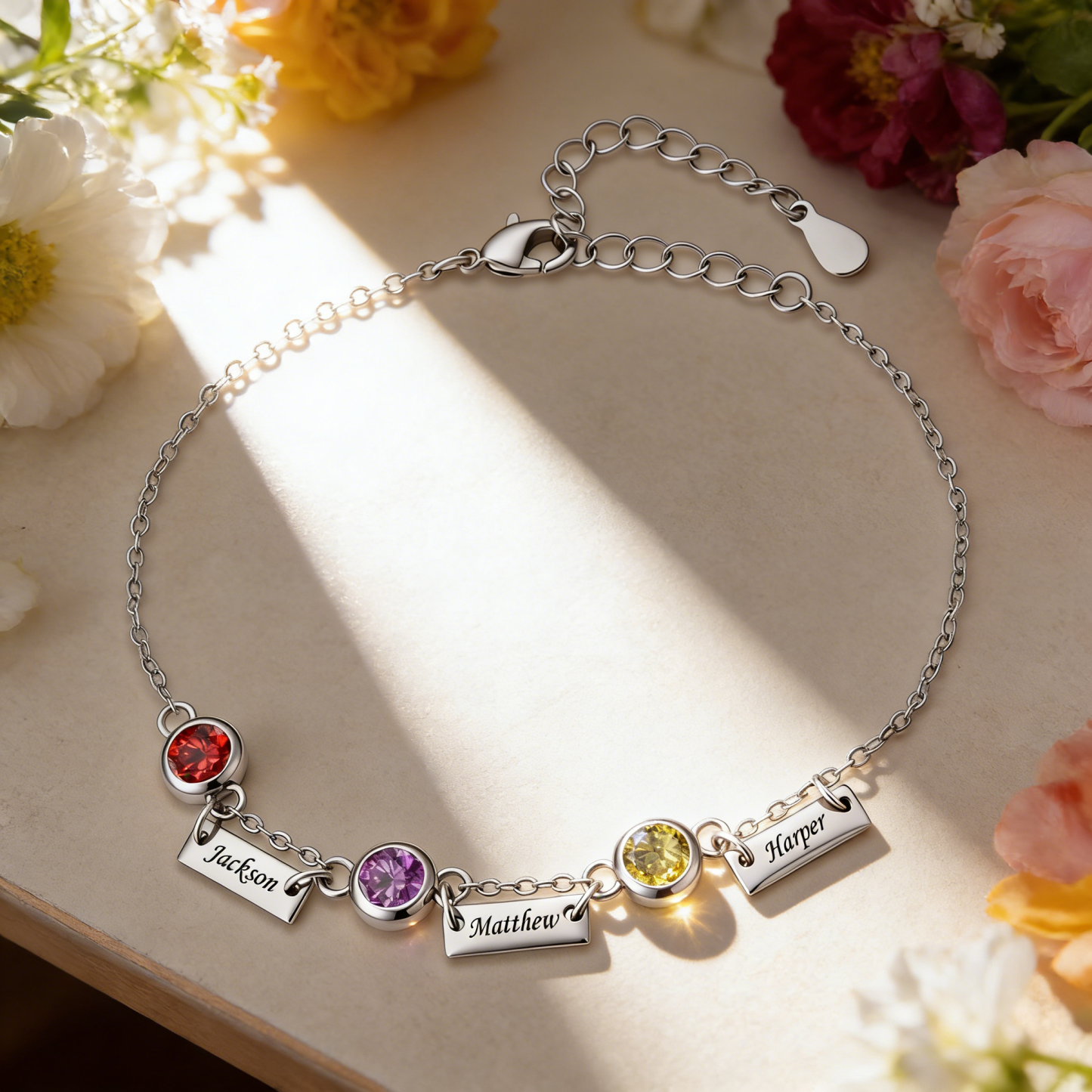 Personalized Birthstones Bracelet Custom With 1 To 6 Names And Stones Unique Jewelry For Women