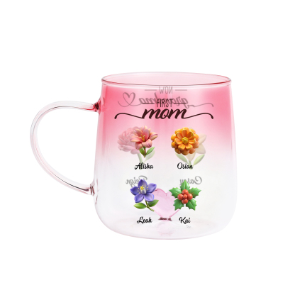 Personalized glass mug with birth flowers, 2 to 20 names, Mother's Day, Christmas, or birthday gift for Mom or Grandma | Jessemade